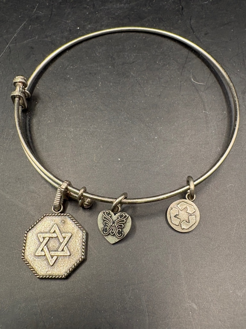 Angelica Star of David Antique Silver Tone Expandable Bracelet